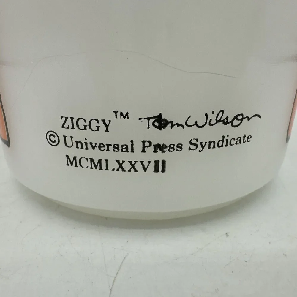 Vintage Ziggy Comic Mug Cup Milk Glass Coffee Break w/ Original Promo Sticker - Picture 5 of 11